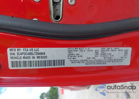 2020 Dodge Journey Se Value from USA, damaged, VIN 3C4PDCAB5LT264844